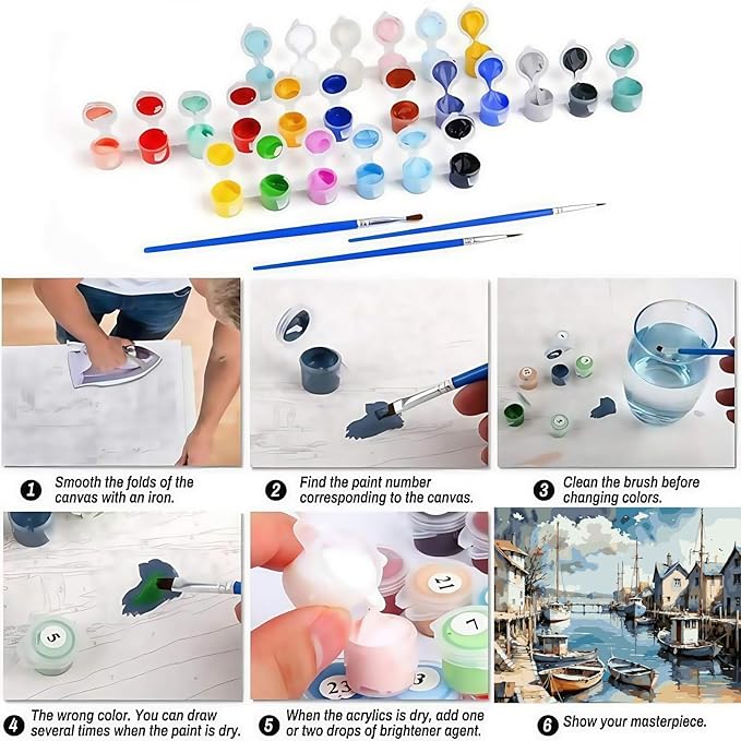 Paint by Numbers Kit for Adults Beginners, Landscape Easy Adult Paint by Number Kits On Canvas, Seaside Town DIY Acrylic Watercolor Oil Paint by Number for Home Decor for Home Wall Decor 16x20Inch