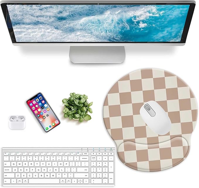 Modern Aesthetic Mouse Pads for Desk, Checkered Pattern Ergonomic Mouse Pad with Wrist Rest,Square Premium Texture Computer Cute Mousepad Design for Office Work Home,Non-Slip Rubber Gaming Mouse Pads
