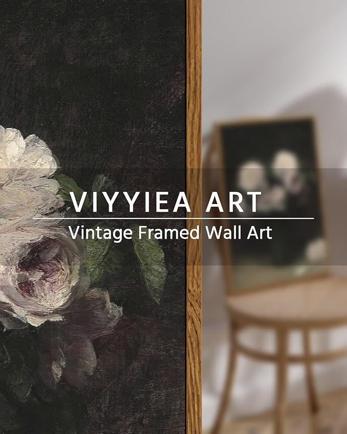 VIYYIEA Floral Large Framed Wall Art, Rose Flower Vintage Art Decor Room Aesthetic, 16X24 Inch Canvas Print Art, Farmhouse Still Life Painting Wall Decor for Bedroom Bathroom Office