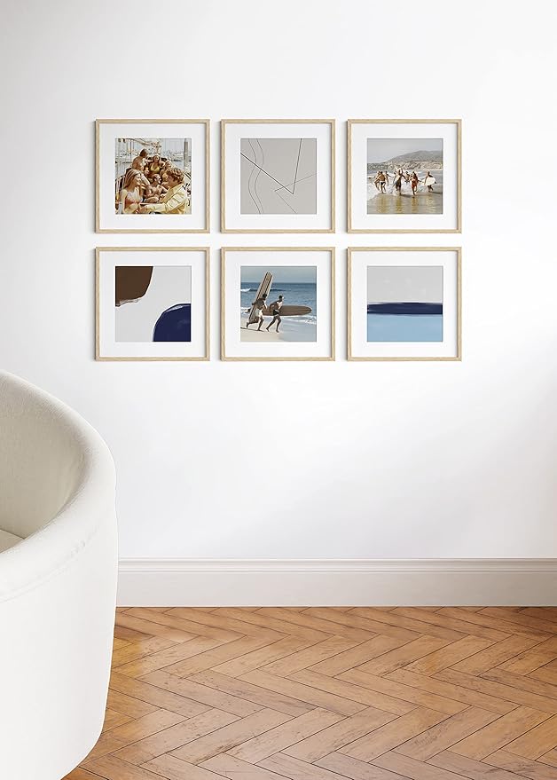 HAUS AND HUES Beige Oak Wood 16x16 Picture Frames - Set of 6, Square Frames with Mat, Premium Frames for Wall Display (16x16 in, Beige, Set of 6)