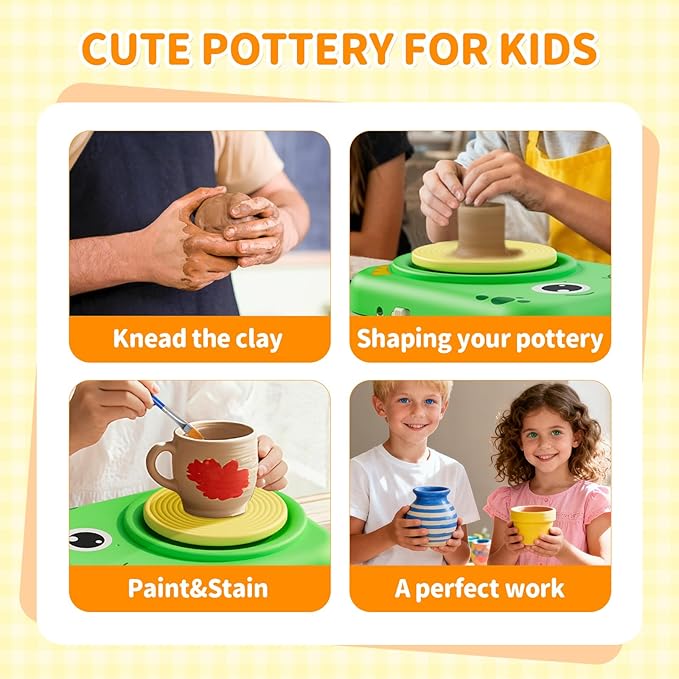 Skirfy Pottery Wheel for Kids - Arts and Crafts for Kids Ages 8-12,Complete Pottery Painting Kit Arts with Clays Mold,Art Supplies Toys for Girls Boy Birthday Gift for 6+,Christmas Gifts for Grandkids