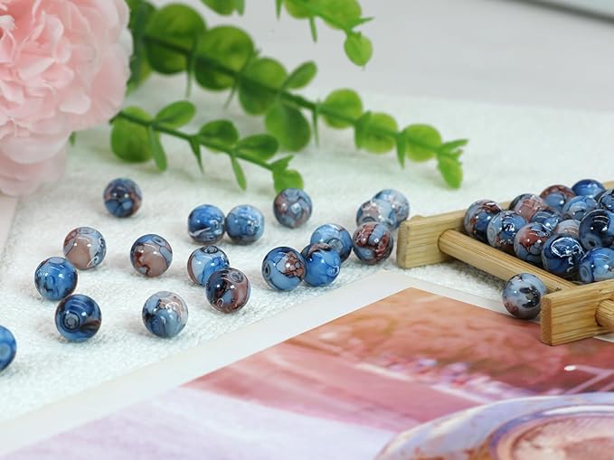 Pamir Tong 300PCS 10mm Blue Round Glass Beads Bracelet Space Loose Smooth Beads for Jewelry Making, Earring, Necklaces, Keychains, Lanyards & Adult Crafting