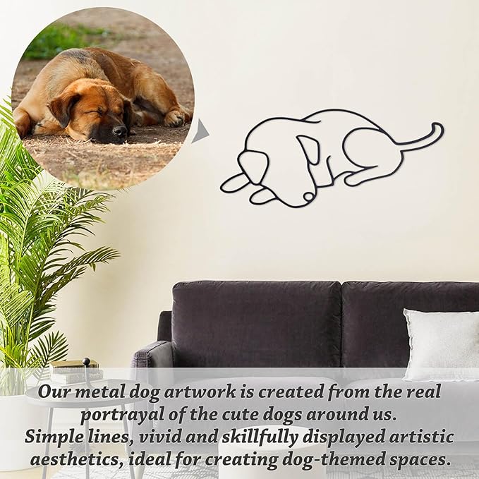 TYLCC Black Metal Dog Wall Decor Minimalist Abstract Dog Wall Art Line Drawing Art for Living Room Bedroom Decorations (Sleeping)