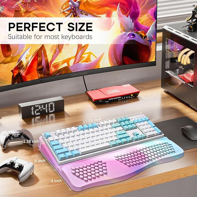 JIKIOU Keyboard Stand with Wrist Rest, Computer Keyboard Stand Pad with Non-Slip Base, Comfy Ergonomic Keyboard Riser Holder for Gaming Office Home 17.13x9.5 in Rainbow