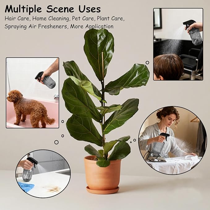 Glass Plant Mister Bottle, 15oz Refillable Water Spray Bottle with Adjustable Mist Nozzle for Indoor Flowers, Outdoor Gardening, Cleaning, Hair and Pets Care (Gray)