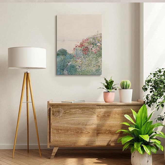 Vintage French Country Cottage Landscape Flower Garden Painting,French Antique Oil Painting,Farmhouse Painting Print,Painting Of Country Cottages, Villa Decor, Cottage Room Decor16x24Unframed