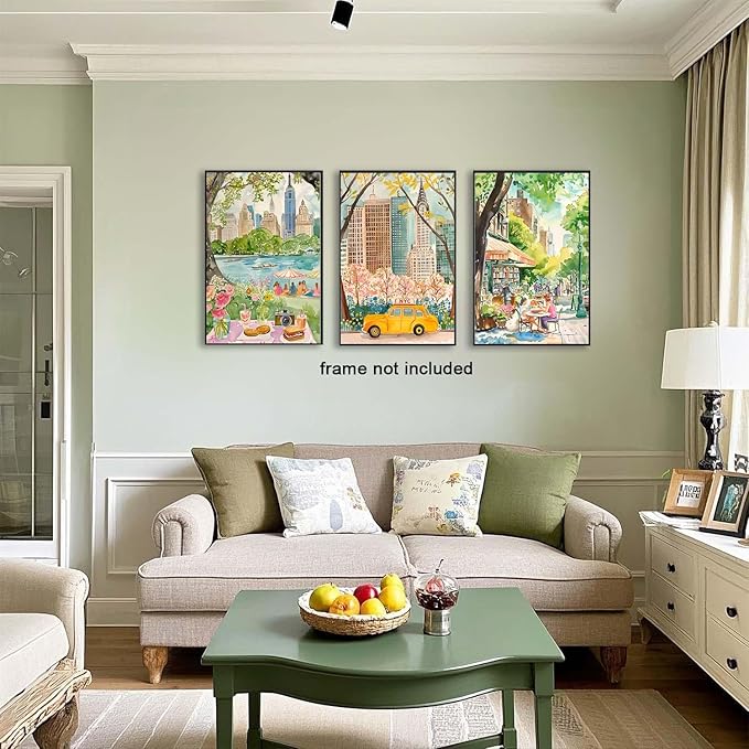 XLARTMY New York City Poster Travel Wall Art Canvas Watercolor NYC Central Park Landmarks Artwork Decor Painting Prints Pictures Set of 3 for Bedroom Living Room Bathroom Office 16x24in Unframed