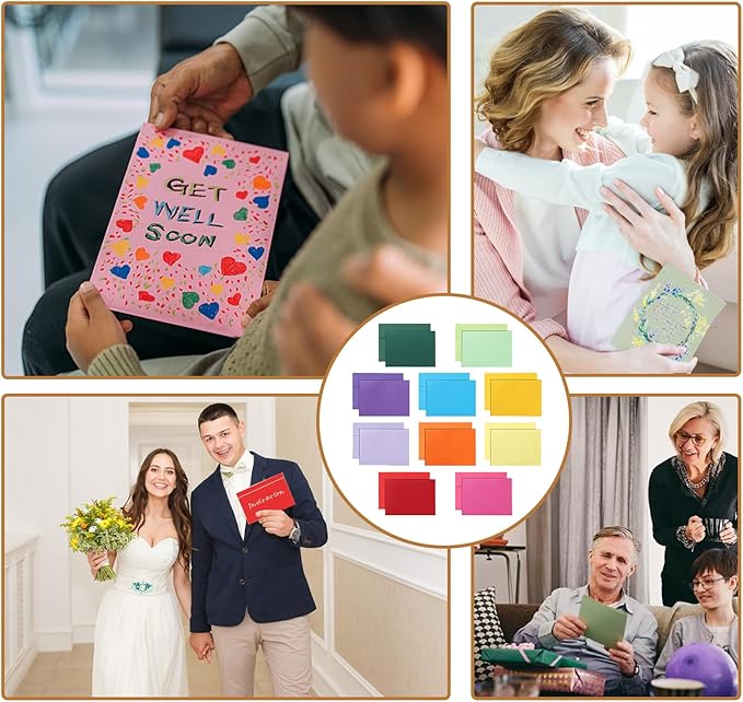 10 Assorted Colors Blank Cards and Envelopes 4.25 x 5.5 Heavyweight Single Panel Cardstock and A2 Envelopes Self Seal 20 Packs for Wedding Invitations, Greeting Cards, Thank You Cards, Party