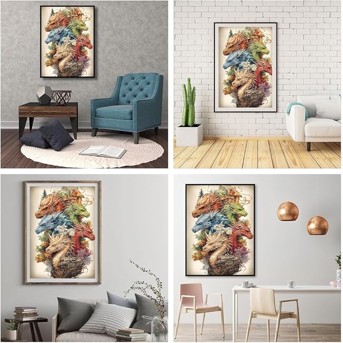 JFYHAB Dragon Diamond Painting Kits - 5D Colorful Dragon Art for Adults & Beginners, DIY Full Drill Art for Home Wall Decor, 12x16 Inch