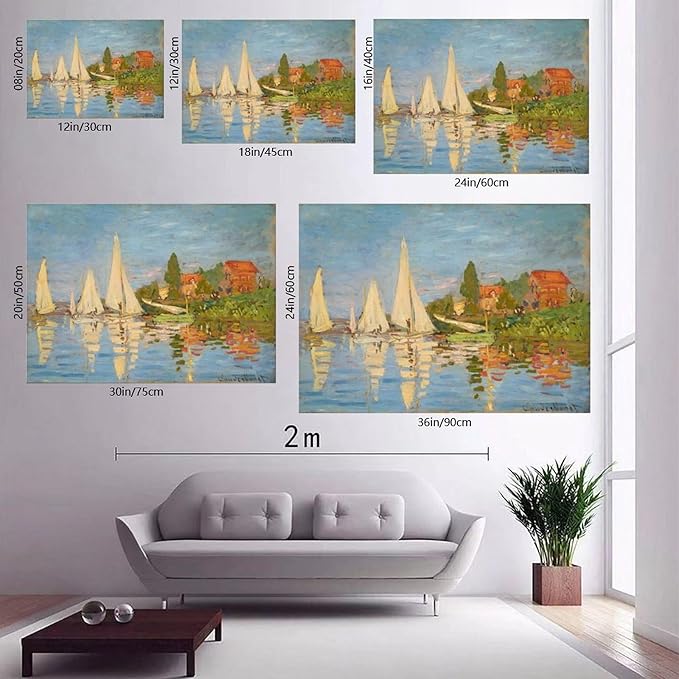 CFIOZYOS 40+ Monet Famous Print Posters Regatta at Argenteuil by Claude Monet Impressionism Canvas Art Poster And Wall Art Picture Print Modern Family Bedroom Decor Posters Frame 24×36inch(60×90cm)