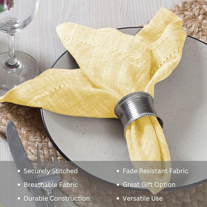 Slub Textured Dinner Napkins Set of 6-100% Cotton Cloth Napkins 18x18 Inch - Soft Durable Washable Fabric Napkins for Everyday Use & Special Occasions Christmas - Yellow