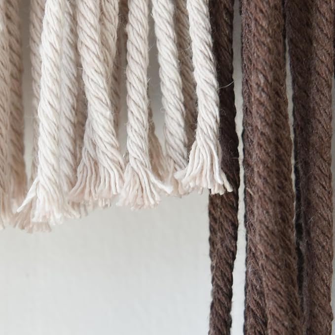 Jakalin Large Macrame Wall Hanging Handmade Geometric Dip Dyed Brown Boho Fiber Wall Decor for Living Room Fiber Yarn Wall Art