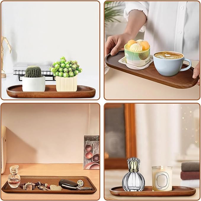 2 Pack Solid Wood Serving Platters and Trays of Natural Wood with Edge,Rectangular Avoid Sliding and Spilling Food (Rectangular Acacia Wood Platters 2pcs)