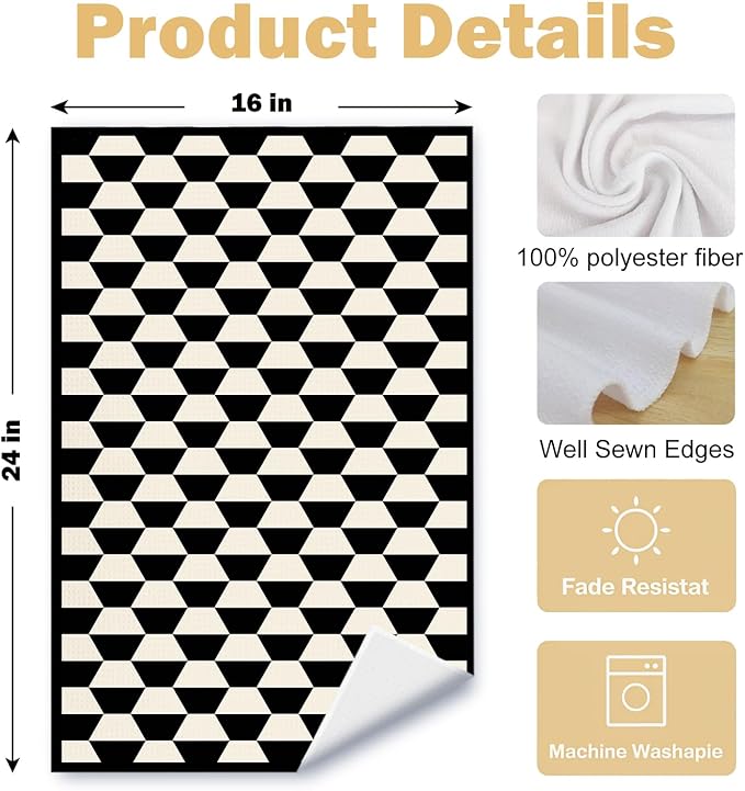 Black and White Kitchen Towels Set of 2, Boho Minimalist Abstract Dish Tea Towels for Kitchen Decor, Retro Mid Century Modern Hand Towels for Bathroom Decor, 16x24 Inches