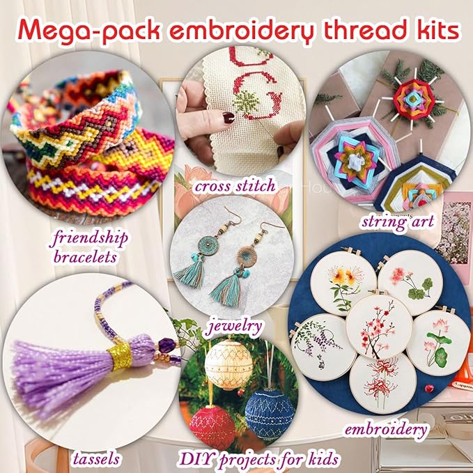 QCZKB Friendship Bracelet String 102 Skeins Fashionable Rainbow Color Embroidery Floss Cross Stitch Embroidery Thread Bracelet Yarn, Craft Floss with Beads,Tool kit