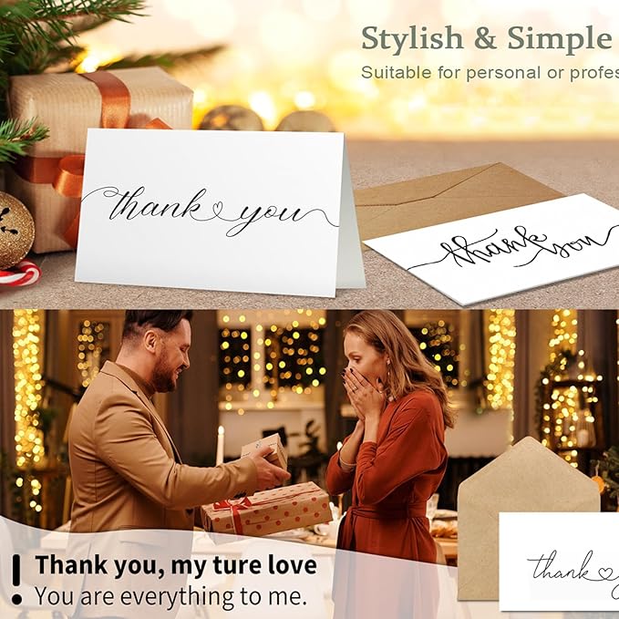 Thank You Cards with Envelopes, 100 Pack bulk White Thank You Cards 4 x 6 Inch, Thank You Notes and Envelopes for Wedding,Bridal Shower, Business, Baby Shower, Small Business, Graduation Opening