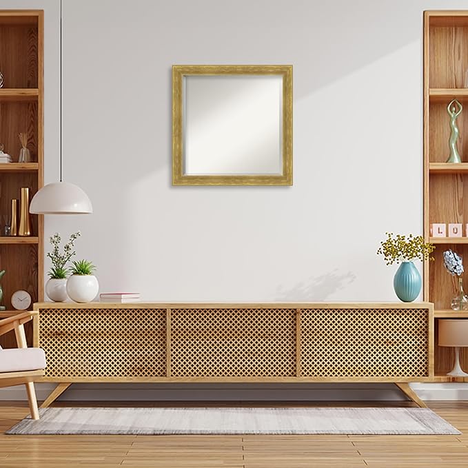 Amanti Art Gold Wall Mirror 23x23 Angled Gold Square Bathroom Mirror for Wall Decor Living Room, Medium Modern Wood Frame, Hangs Horizonally and Vertically, Bathroom Decor, Beveled Edge