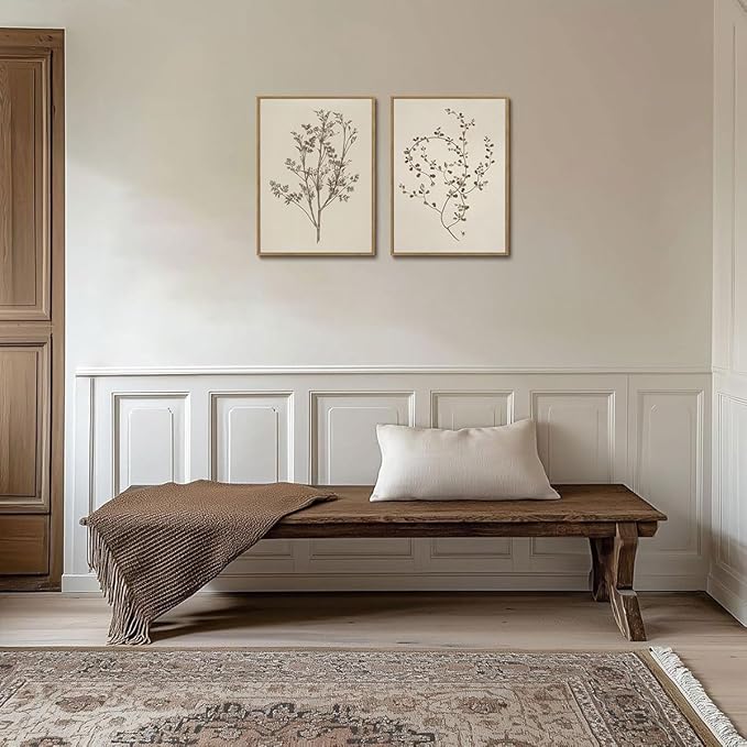 YOYIAXT 2 Pieces Farmhouse Botanical Canvas Wall Art For Bedroom Cottagecore Country Minimalist Neutral Antique Rustic Framed Art Print Artwork For Office Living Room, 16x24 in