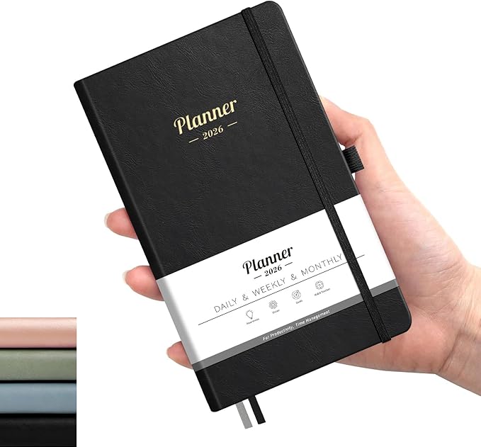 AHGXG Small Pocket Planner 2026-2027, Weekly and Monthly Calendar Planner, 15 Months, JAN 2026 - MAR 2027, Mini Size, Hardcover, Inside Pocket, For Women Men School Home Office Supplies, 3.9''X 6.7'' - Black