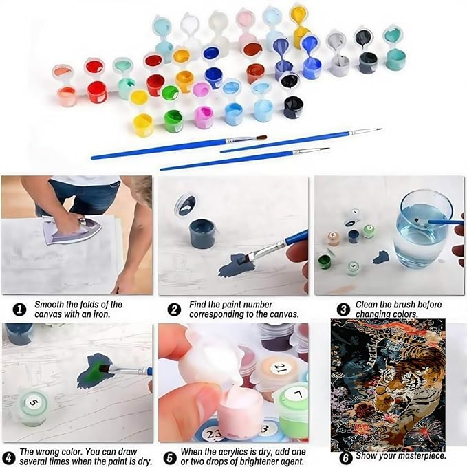 BYGFHLYW Paint by Numbers Kit for Adults Beginners, Animal Tiger Easy Adult Paint by Number Kits On Canvas, DIY Acrylic Oil Painting Kits for Home Wall Decor 12x16Inch