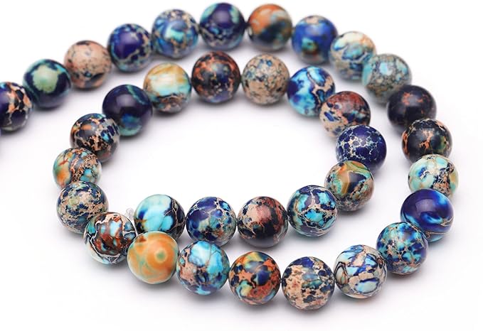Youngbling Natural Gemstone Beads for Jewelry Making,8mm Mixed Blue Imperial Jasper Polished Round Smooth Stone Beads,Genuine Real Stone for Bracelet Necklace 16 Inch