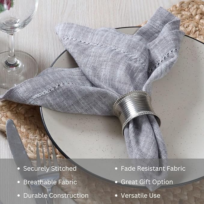 Slub Textured Dinner Napkins Set of 6-100% Cotton Cloth Napkins 18x18 Inch - Soft Durable Washable Fabric Napkins for Everyday Use & Special Occasions Napkins Christmas - Grey