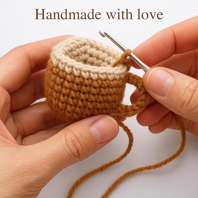 Christmas Birthday Gifts for Mom from Daughter Son Kids, Mothers Day Crochet Coffee Lover Gifts, Cute Funny Small Handmade Presents Meaningful Desk Decor