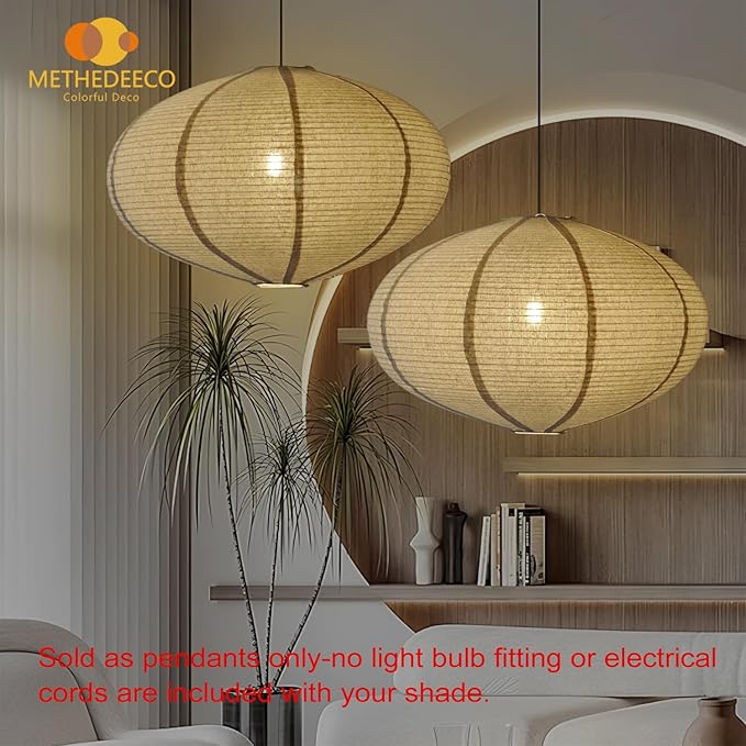 2Pack Oval Linen Pendant Lamp Shades 20inch hanging lampshade Handmade Fabric Light Covers for Garden Patio Boho Living Room Artistic Bedrooms Minimalist Decor for Creatives