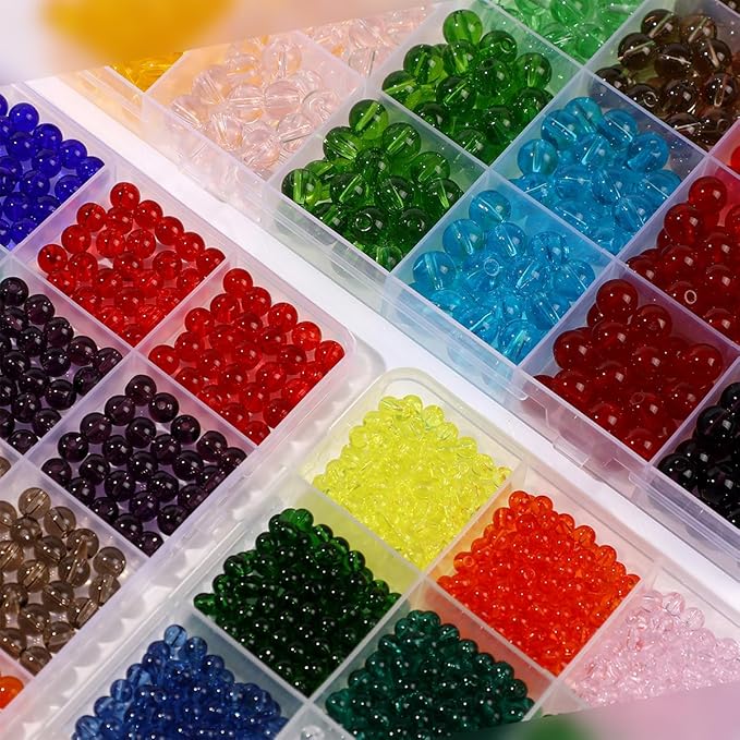 3200Pcs Glass Beads Bracelet Making Kit -44 Colors 8mm 6mm 4mm Round Crystal Beads for Jewelry Making, Clear Glass Beads Kits for Bracelet Necklaces DIY Crafts Making for Beginners Woman