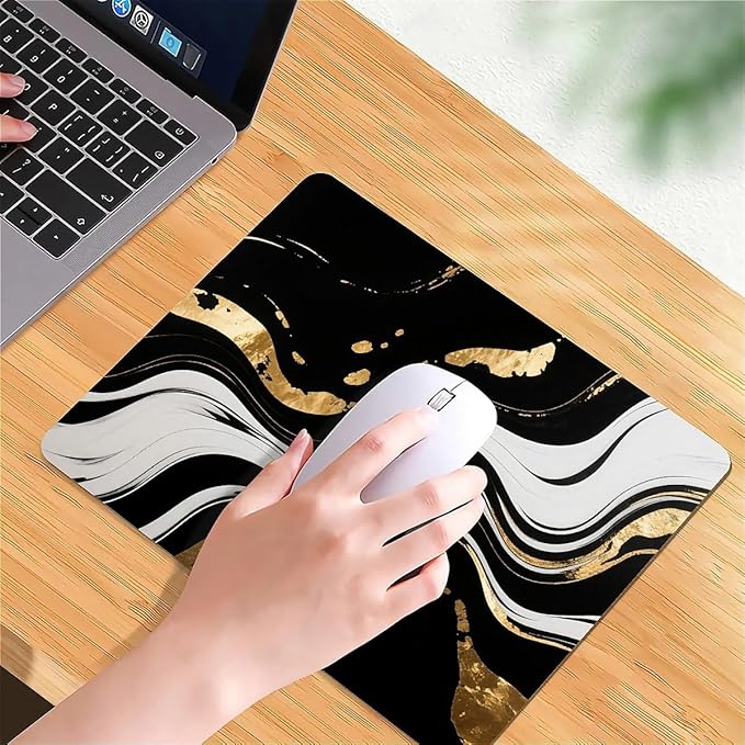 Square Mouse Pad Black White Marble, Personalized Premium-Textured Custom Mouse Mat Design, Washable Mousepad Cloth, Non-Slip Rubber Base Computer Mouse Pads for Wireless Mouse