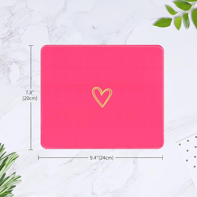 Seorsok Square Aesthetic Cute Heart Mouse Pad,Office Home Personalized Mouse Mat Design,Waterproof Funny Mousepad,Non-Slip Rubber Base Computer Mouse Pads for Wireless Mouse,Hot Pink