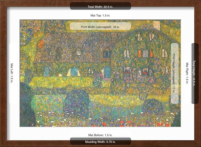 ART.COM Wall Art Print House in Attersee on Brown Frame by Gustav Klimt, 22" x 16"