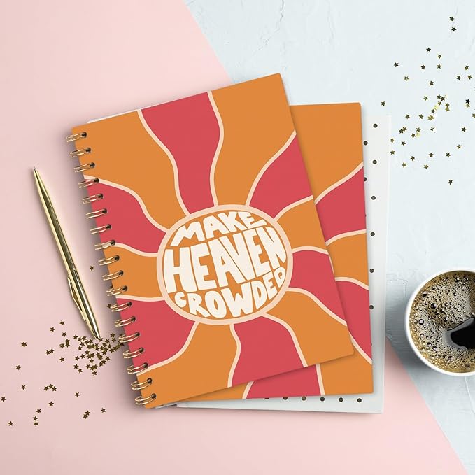 VONTP Boho Christian Spiral Notebook, Retro Groovy Bible Prayer Journal, Christian Gifts for Women, Make Heaven Crowded Religious Bible Scripture College Ruled Notebook Journal for Writing, 5.5x8.3