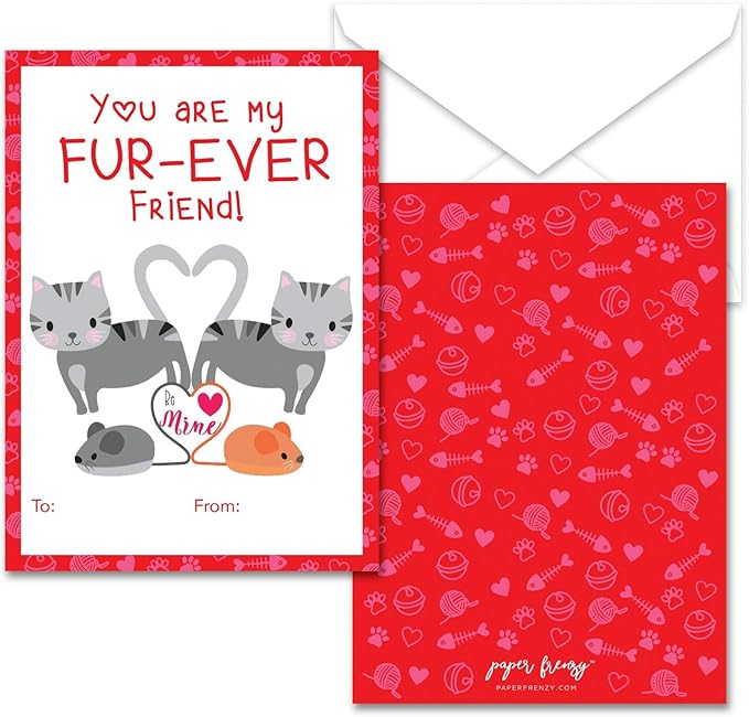 Paper Frenzy Cat Kitten Themed Valentines - 25 pack WITH ENVELOPES