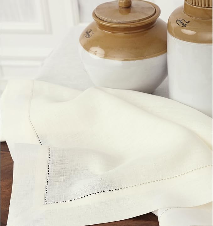 Solino Home Linen Ivory Table Runner 156 Inches Long - 100% Pure Linen Extra Long Table Runner 14 x 156 Inch for Spring, Easter - Classic Hemstitch