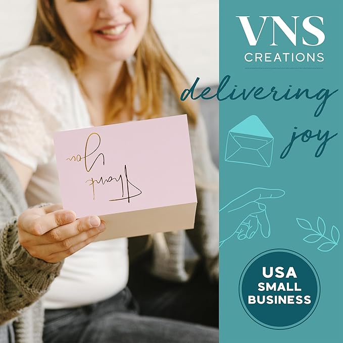 VNS Creations Gold Foil Thank You Cards With Envelopes Bulk Set & Stickers - 100 Pack 4x6 Blank Thank You Notes Box Set - Large Note Card Small Business, Wedding, Baby Shower & Bridal Shower - Lilac