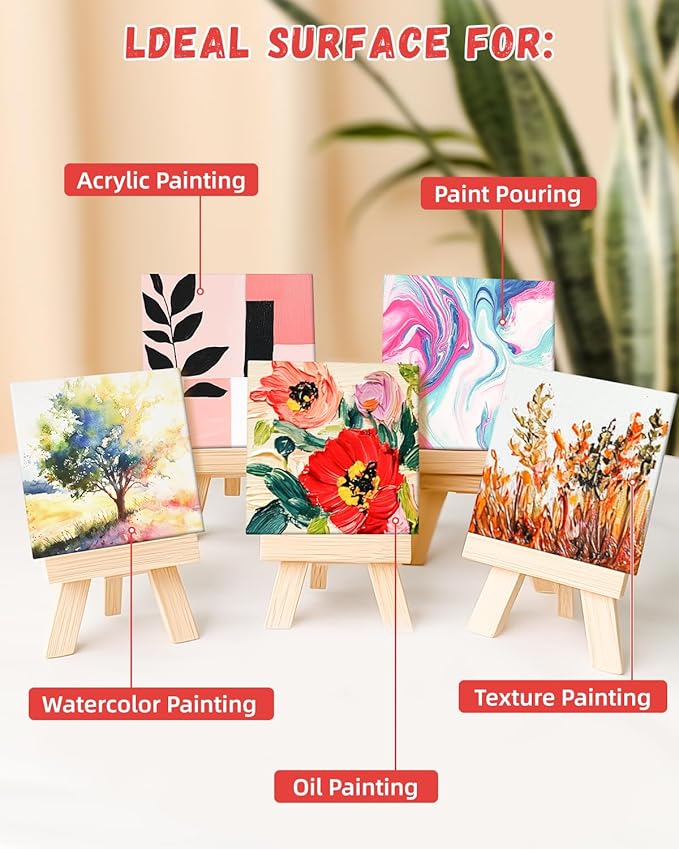 Simetufy Small Painting Canvas Panels 6x6 Inch, 12 Value Pack - 8 Oz Triple Primed 100% Cotton Acid Free White Blank Flat Canvas Boards for Acrylic, Oil Paints