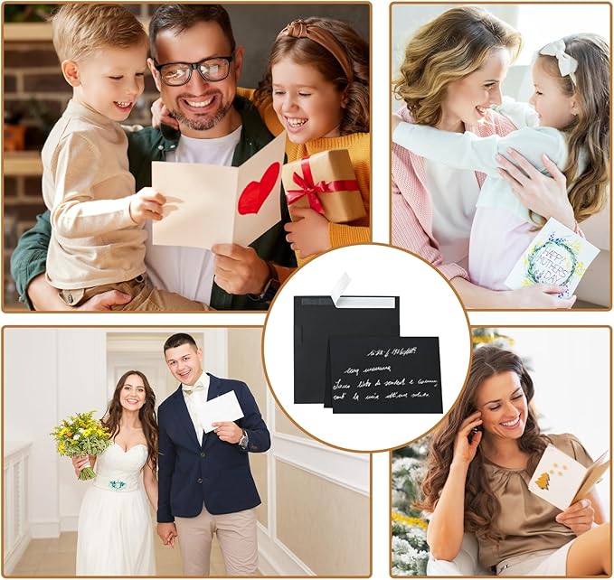 100 Packs Black Blank Greeting Cards and Envelopes 4 x 6 Heavyweight Folded Cardstock and A4 Envelopes Printable Self Seal for Birthday, Thank You Cards, Wedding Invitations, Baby Showers