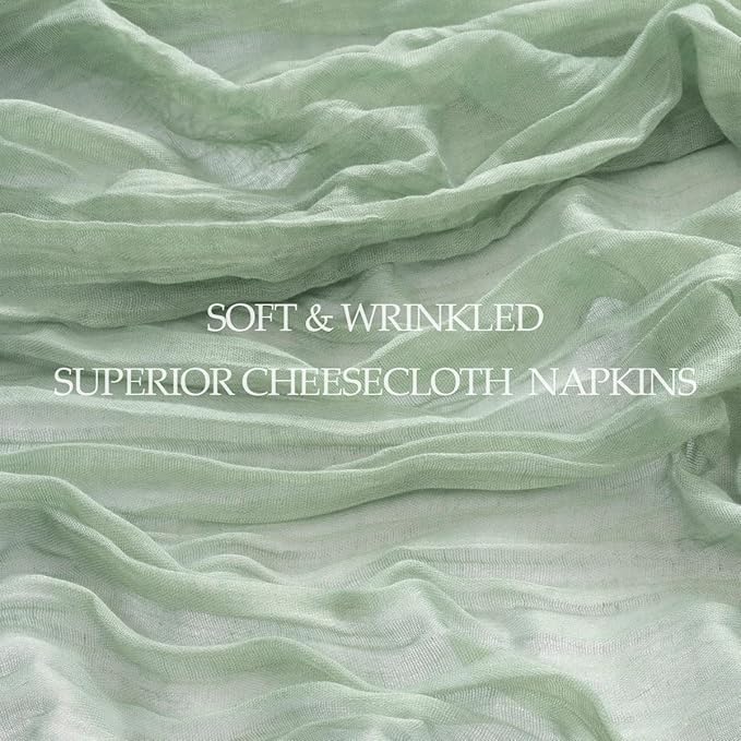 12 Pack Sage Green Cheesecloth Napkins Spring Cloth Napkins Set of 12 Sage Dinner Napkins Bulk 21x21 Inches for Wedding Bridal Shower Baby Shower Valentine's Day