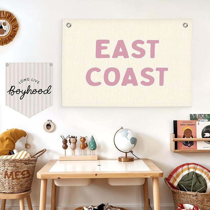 Lacama Coastal Nursery Room Decor,Vintage Pink East Coast wall art Banner, Coastal Cowgirl Wall Art Aesthetic Trendy Wall Art Dorm Decor For College Girls Canvas Banner 30x22 Inch