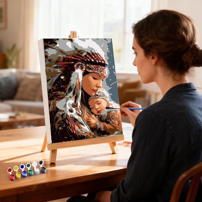 MXJSUA Indian Woman Framed Paint by Numbers for Adults Beginners, Easy Adults' Paint-by-Number Kits on Canvas with Easel, Acrylic Number Painting Crafts Kits Gifts for Home Decor, 8x12inch