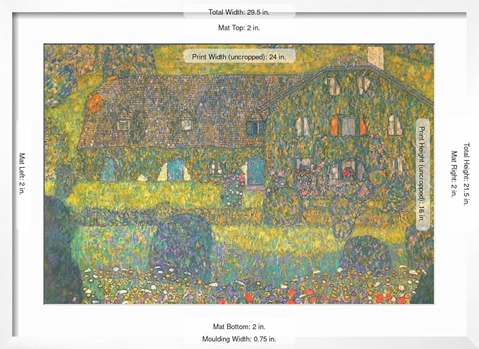 ART.COM Wall Art Print House in Attersee on White Frame by Gustav Klimt, 29" x 21"