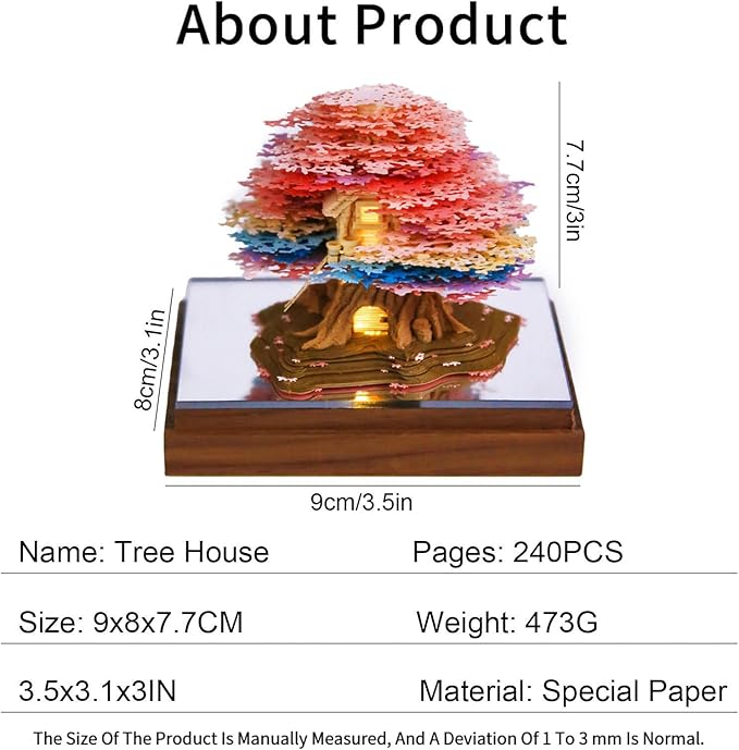 Time Piece Calendar 2026,3D Tree Tear-Away Memo Pad Creative Desk Calendars,3D Notepad Paper Carving Art Sticky Notes,3D Calendar 2026 Suitable for Room and Office Desktop Decoration