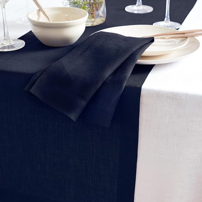 Solino Home Linen Table Runner 96 Inches Long - 100% Pure Linen Indigo Navy Table Runner 14 x 96 Inch for Winter, Easter - Sonoma