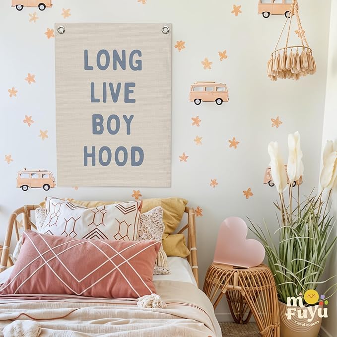 Blue Long Live Boyhood Linen Canvas Banner,Boy Room Decor,Nursery Playroom Wall Decor For Boys Bedroom Toddler Decorations Teen Boy Room Decor Wall Hanging Flag Banner 18x25 Inch