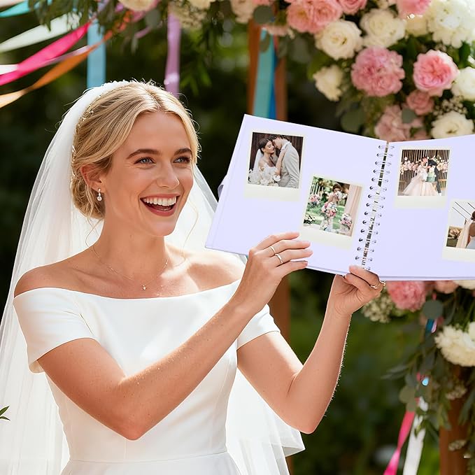 BINBE 10 x 10 Inch Letters to The Bride Scrapbook Kit DIY Blank Paper Scrapbook Photo Album Wedding Memory Book Bridal Guest Book Sign with Pearl Stickers, Letter Patches, Bows White