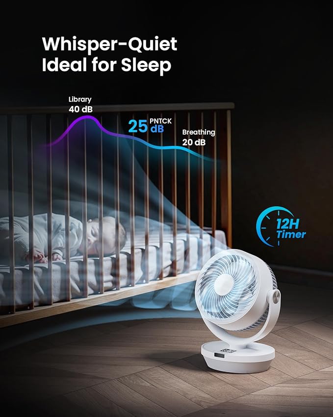 Air Circulator Fan for Bedroom, 13" Table Fan with Remote, 90° Oscillating & 120° Tilt, 60ft Strong Airflow, Quiet 25dB Electric Fan with 4 Speeds, 4 Modes & 12H Timer