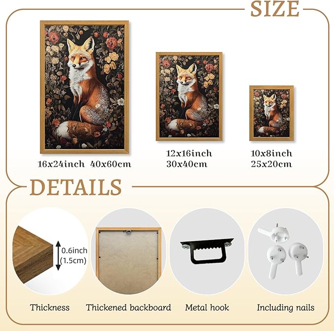 LLEEMPI William Morris Wall Art, Vintage Botanical Floral Wall Decor, Fox Flower Canvas Painting, Abstract Nature Botanical Aesthetic Picture for Living Room Bedroom Hallway Wood Framed 16x24 inch