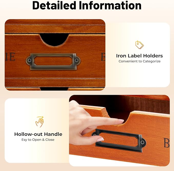 4-Pack Wooden Drawer Organizer Set – 16-Drawer Vintage Storage Box with Label Holders – for Desk, Office, Bedroom – Brown Pine Wood