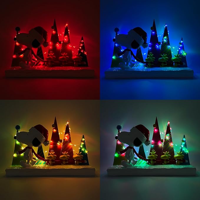 Mark Feldstein, Peanuts Snoopy and Woodstock Holiday Tree Parade LED Tabletop Figurine, 8.5 Inch